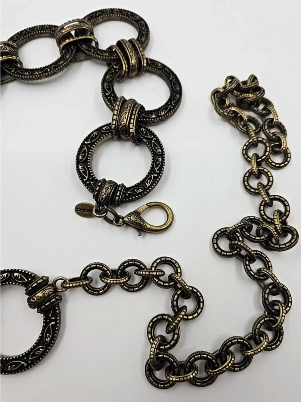 Chico's Heavy Chucky Metal Chain Belt Antique Brass Finish Adjustable up to 36